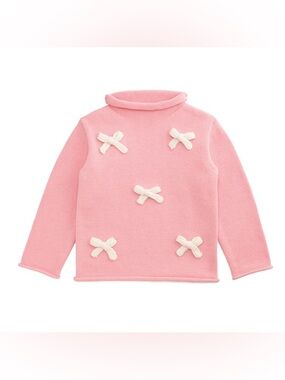 Mud Pie Pink Turtleneck Sweater with Cream Bow Accents